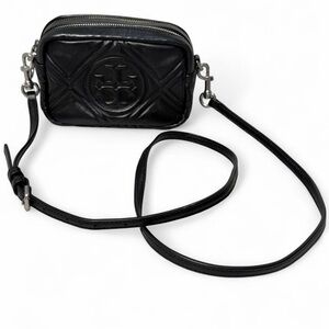 Tory Burch Perry Bombe Black Mini Puffy Logo 2 Zip Crossbody Bag Designer Luxury